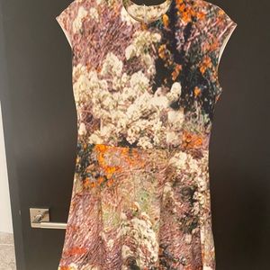 Carven Pink Floral Haze Watercolor Fit Flare Dress